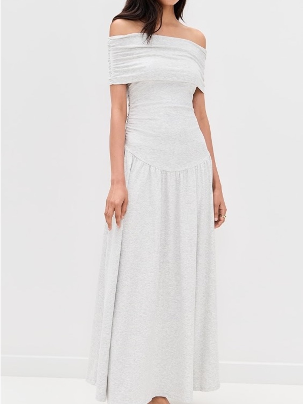 lioness field of dreams off shoulder dress soft grey